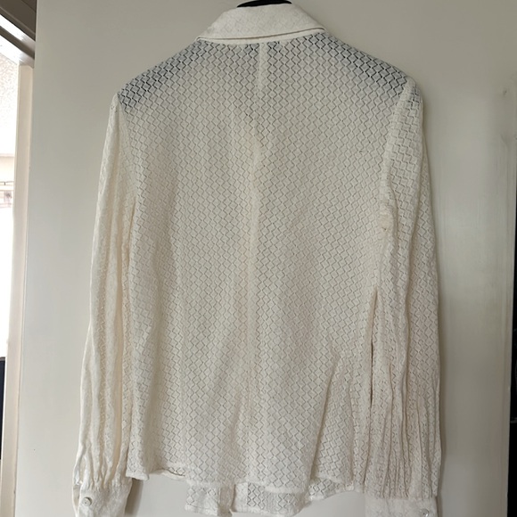 Trina Turk embroidered designed cream colored long sleeve, cream colored blouse - Picture 7 of 11